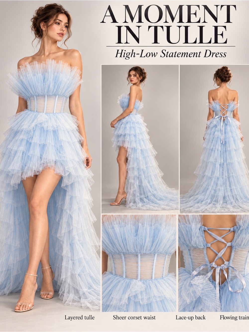 A Moment in Tulle High-Low Statement Dress - Light Blue NWOT NO RETURNS!